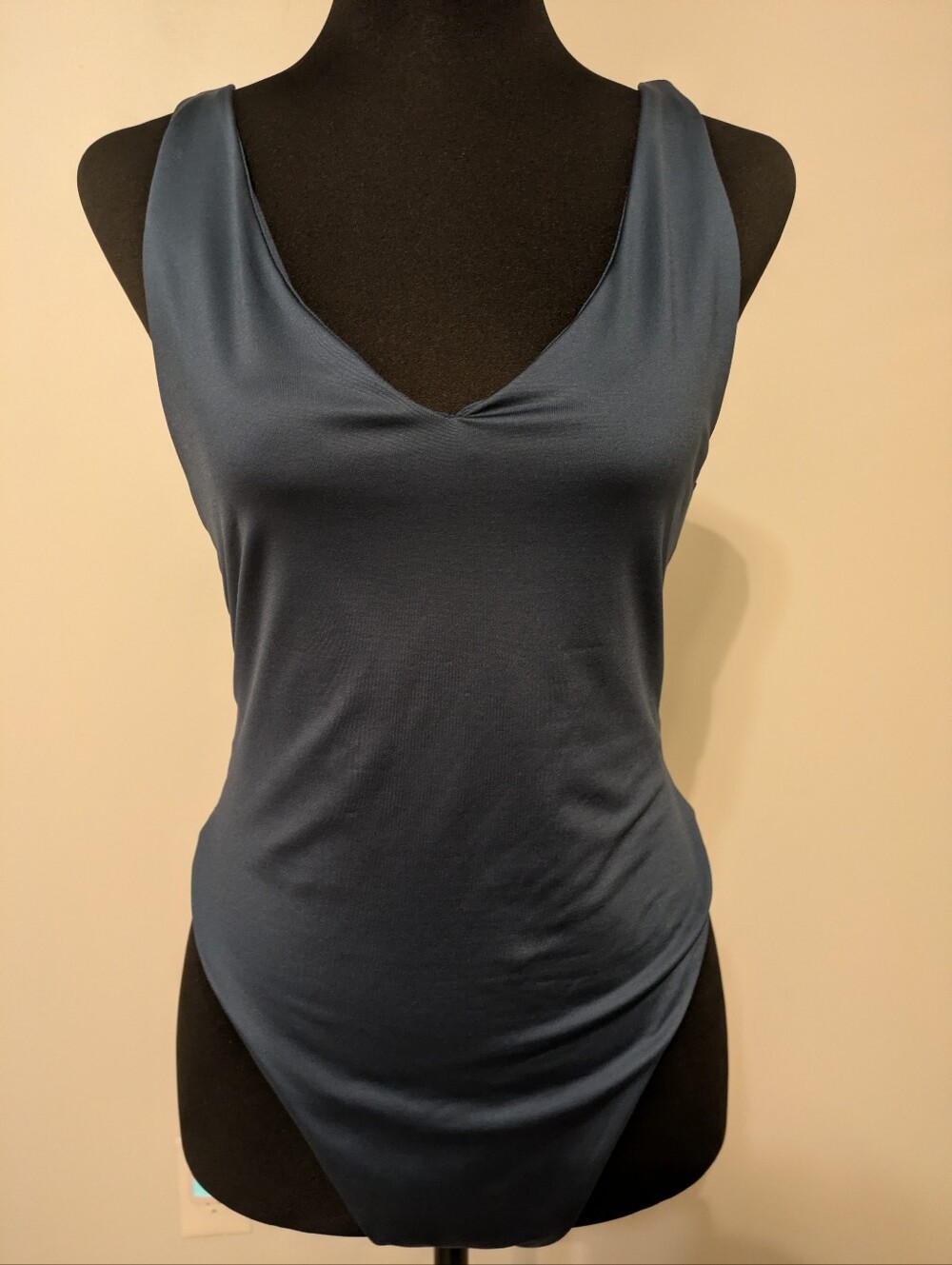 NWT Fashion Nova Deep Teal Bodysuit Size L V Neck Stretch Smoothing Bodycon